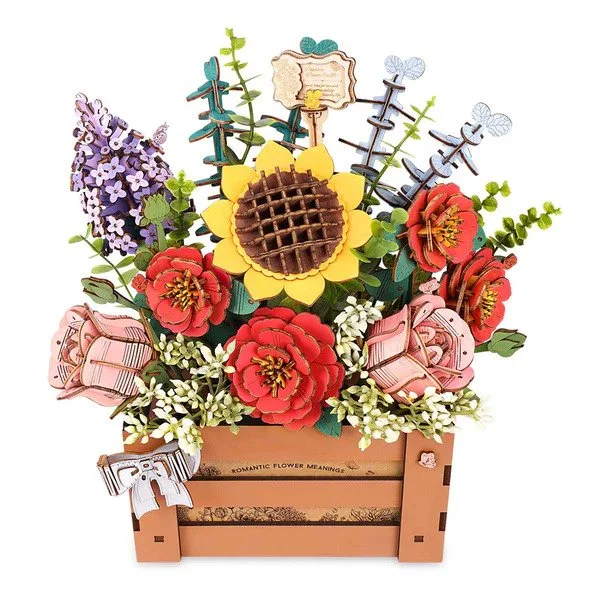 ROB-02H - Rowood 3D Wooden Puzzle, Wooden Bloom Box
