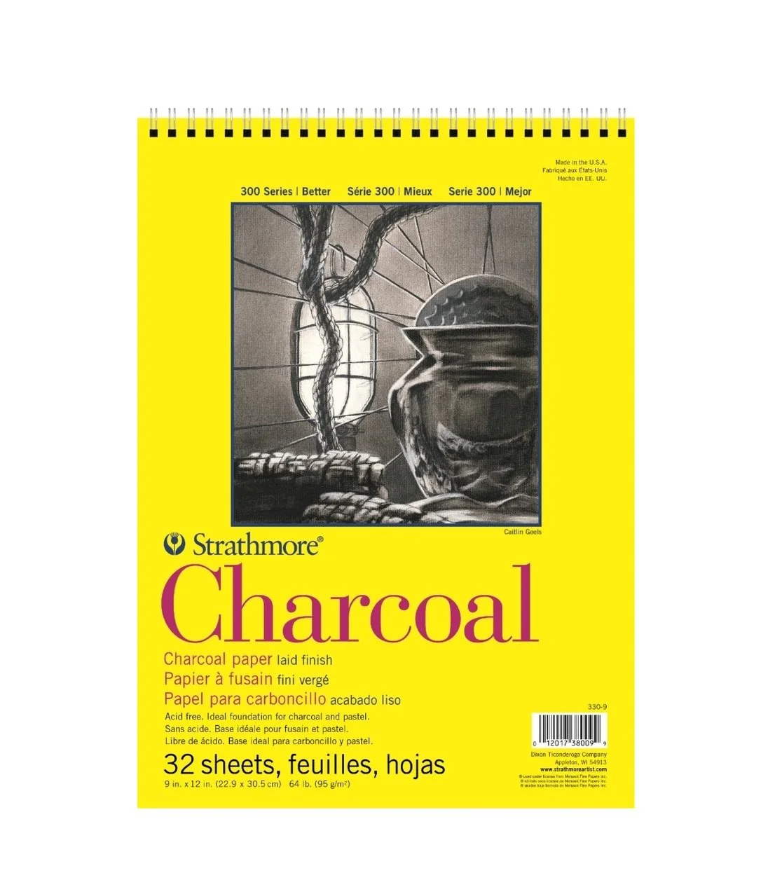 300 Series Charcoal Pad, White - 9" x 12" (Wire Bound)