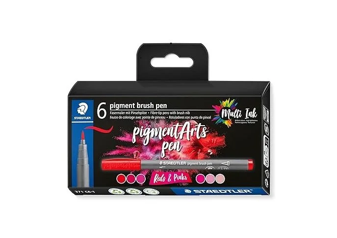 STAEDTLER Pigment Arts Brush Pen, Reds & Pinks, Pack of 6 Pens