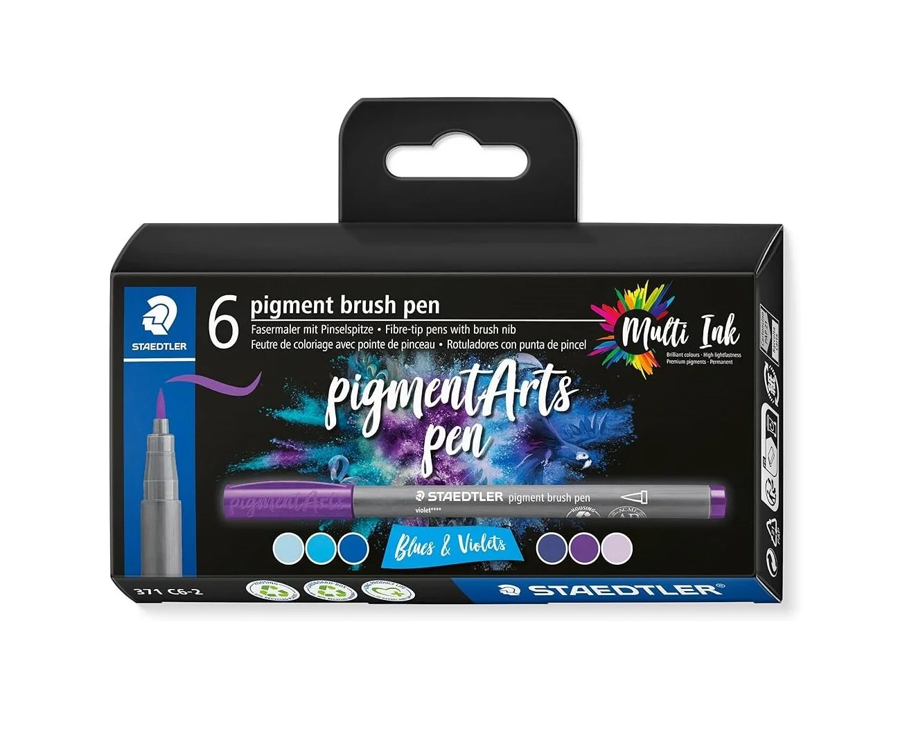 STAEDTLER Pigment Arts Brush Pen, Blue and Velvets, Pack of 6 Pens